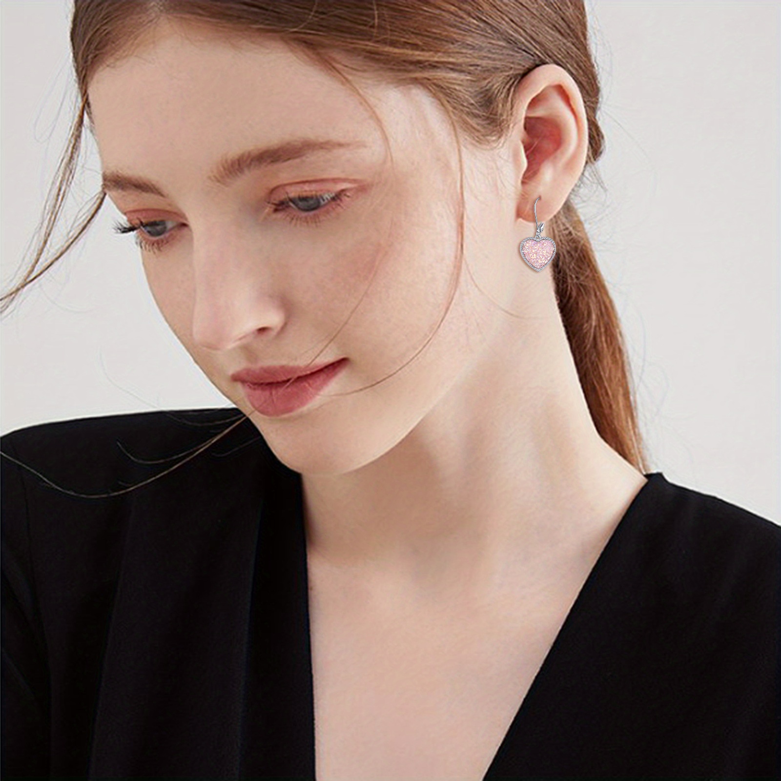 Women's 925 Sterling Silver Pink Tassel Heart Drop Earrings